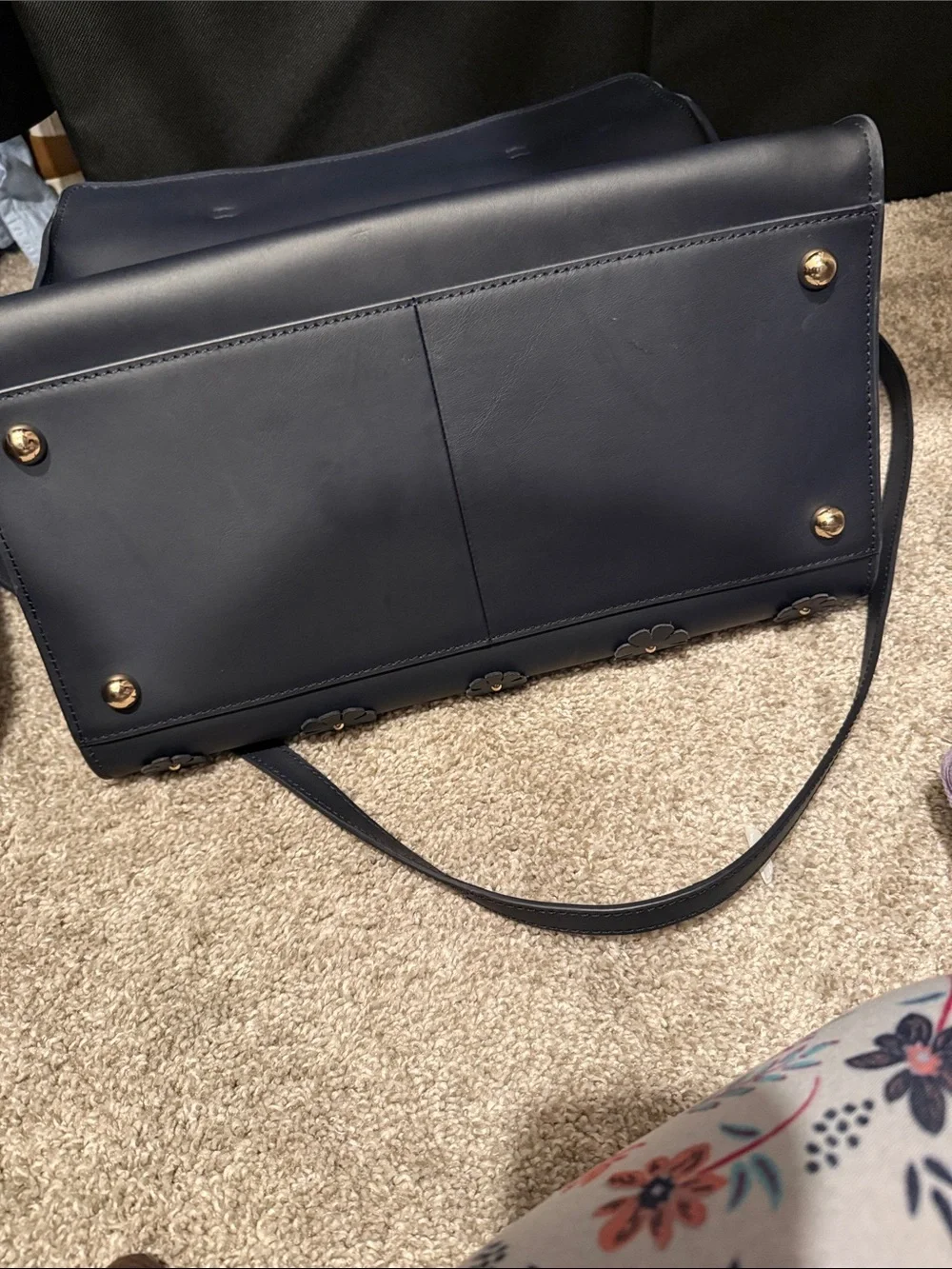 Zac Posen Floral-Appliqué Top Handle Satchel in Navy
